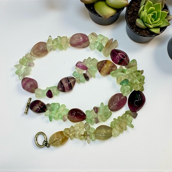 Vintage Rainbow Fluorite Crystal Beaded Necklace – Toggle Clasp – 20” – 106g - Picture 10 of 16